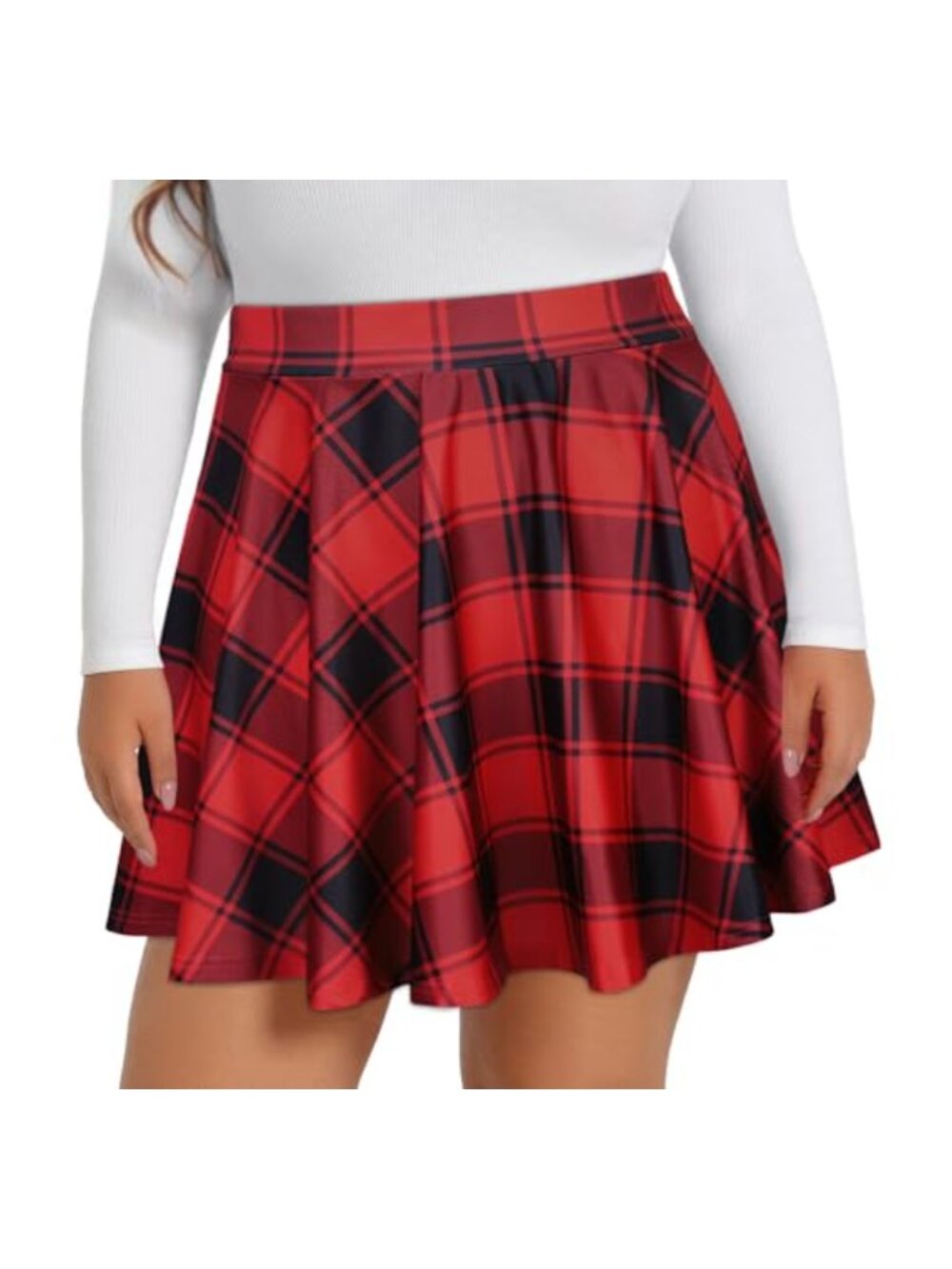 Plus Size Pleated High Waisted A-Line Mini Skirt Women's Casual Stretchy